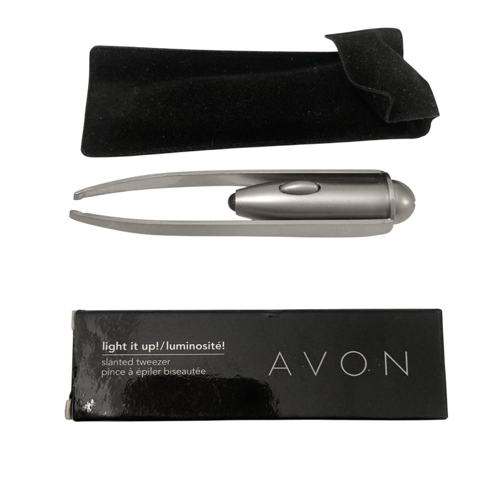 Avon Light It Up Slanted Tweezer Stainless Steel Lighted Storage Pouch 2006 NEW